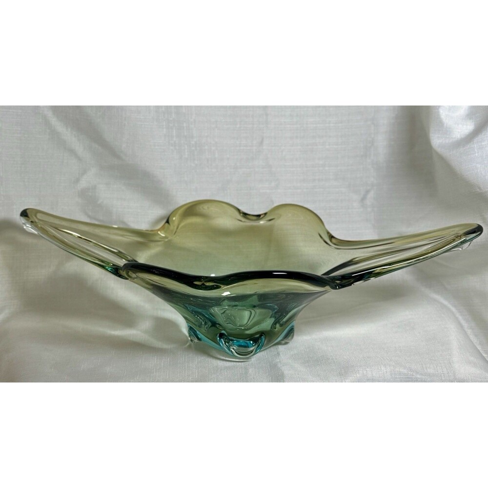 Vintage Murano Glass Console Centerpiece Bowl Heavy Glass Large 19”L Pulled Wing